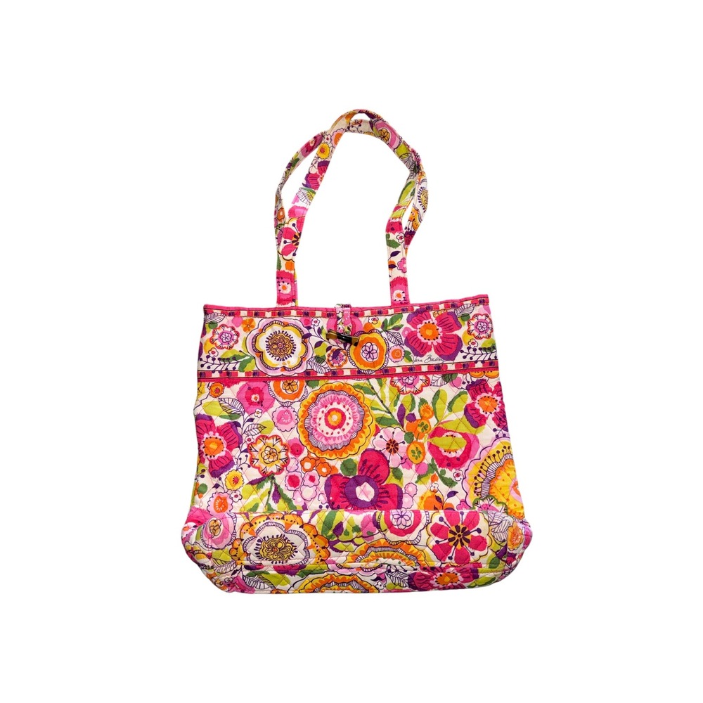 Vera‎ Bradley Clementine Quilted Cotton Tote Bag Floral Pink Yellow Toggle Bag